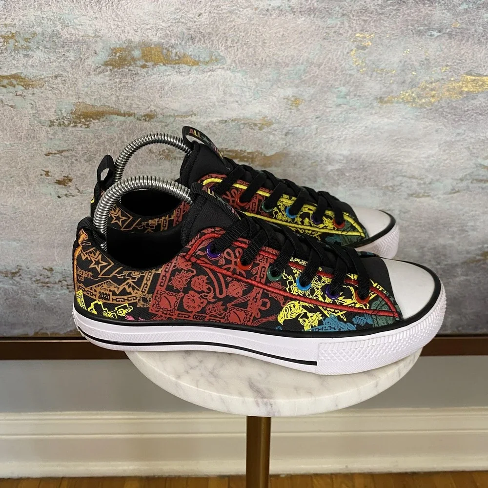 Converse All Star Shoes Youth Size 6 Black Multicolor Canvas Low Top Sneakers
